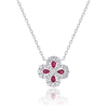LCB5201款S925银镀18K白金培育红宝四叶草莫桑钻项链/ 彩宝1.2ct 1